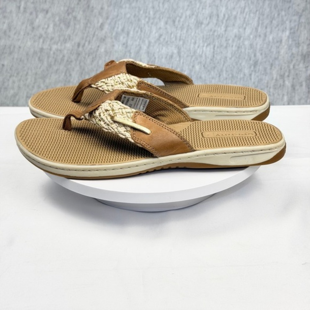 Sperry Top-Sider Women 5.5M Tan Leather Woven Braided Flip Flop Sandals STS82816